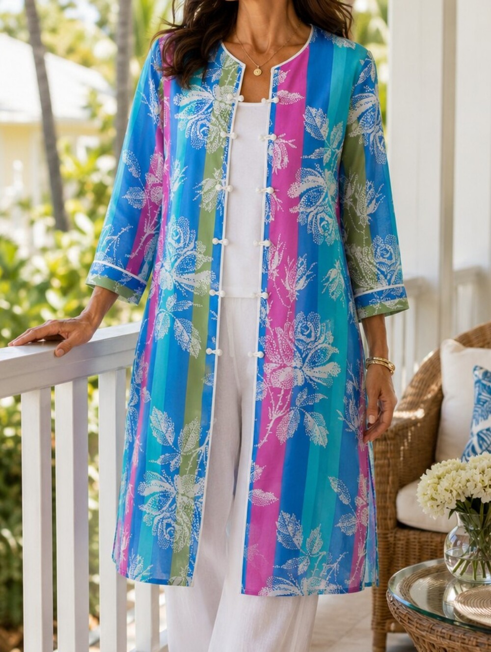 Bob Mackie Wearable Art Tropical Floral Resort Duster Tunic Coverup M